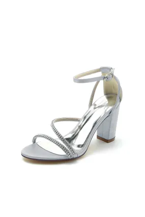 Faux Silk Strappy Chunky Heel Prom Shoes