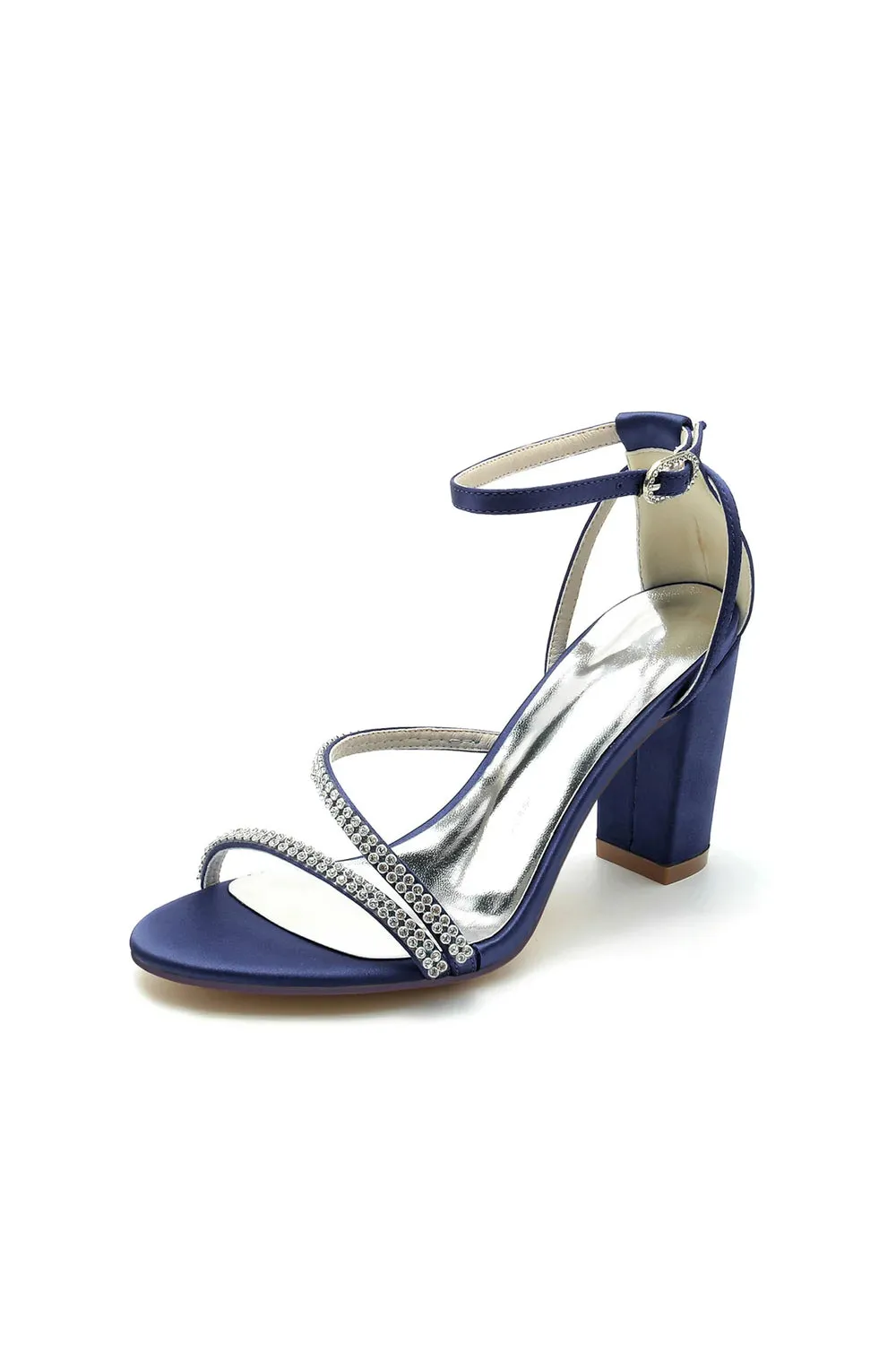 Faux Silk Strappy Chunky Heel Prom Shoes