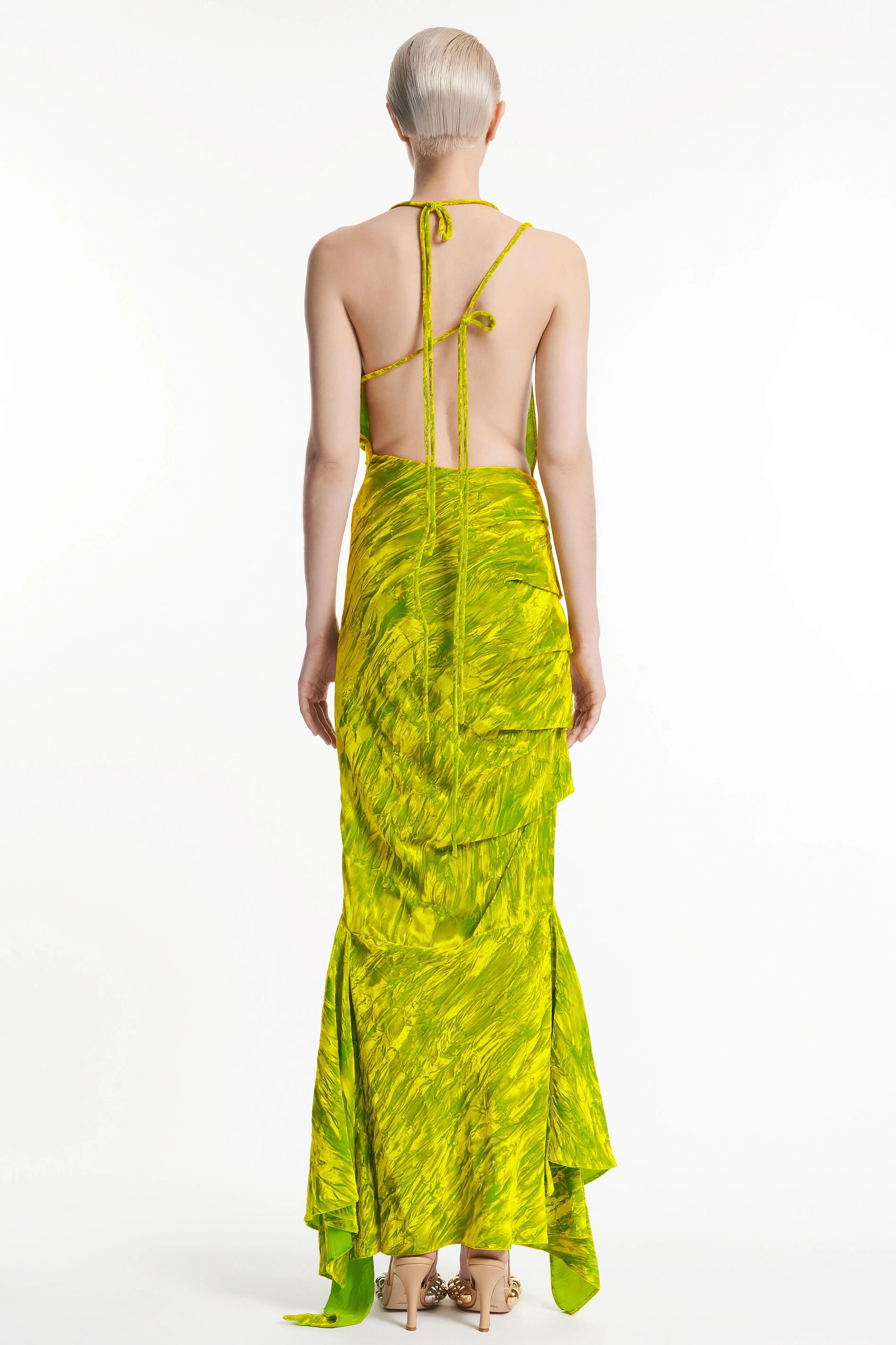 Fitted Asymmetric Draped Dress Citron