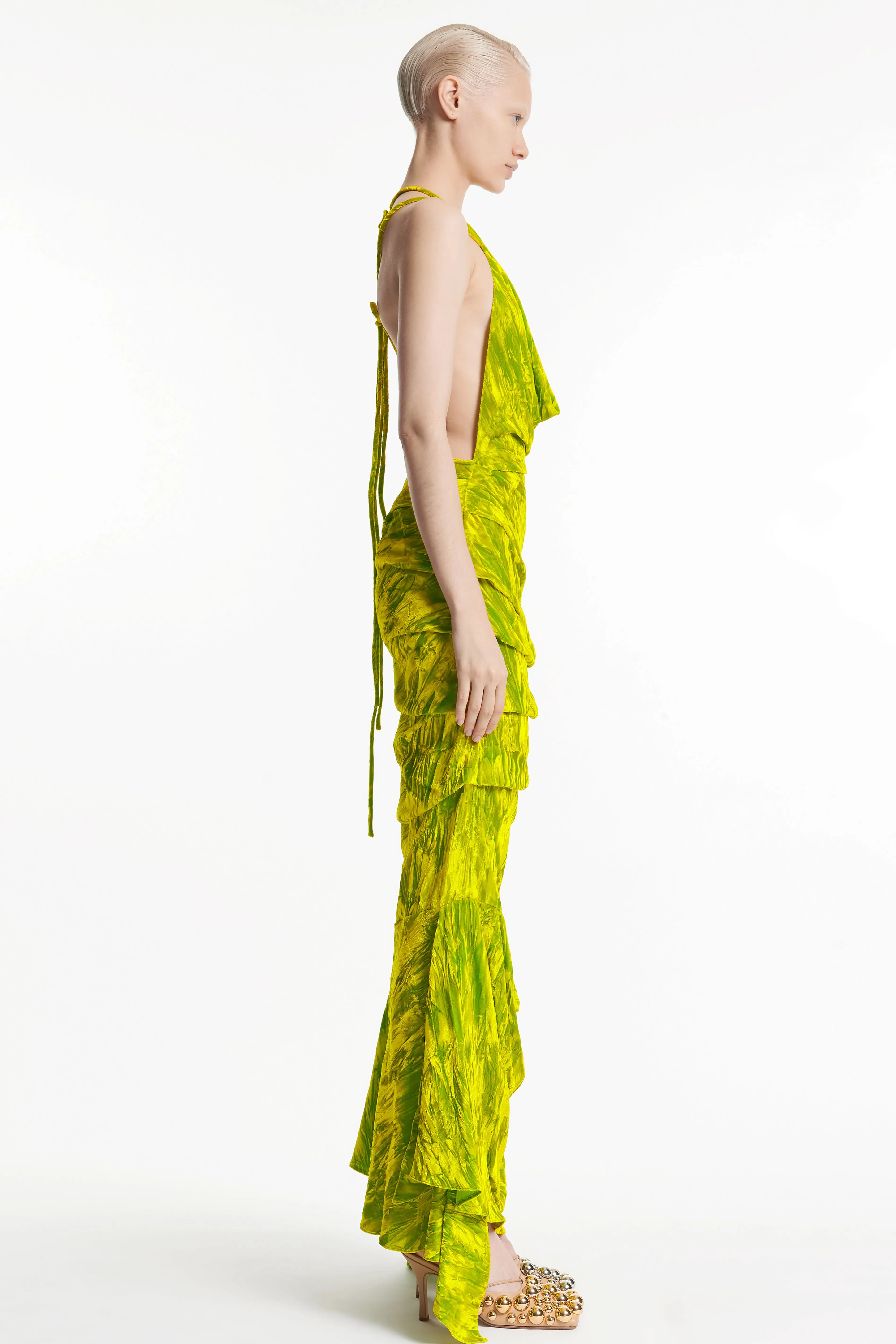 Fitted Asymmetric Draped Dress Citron