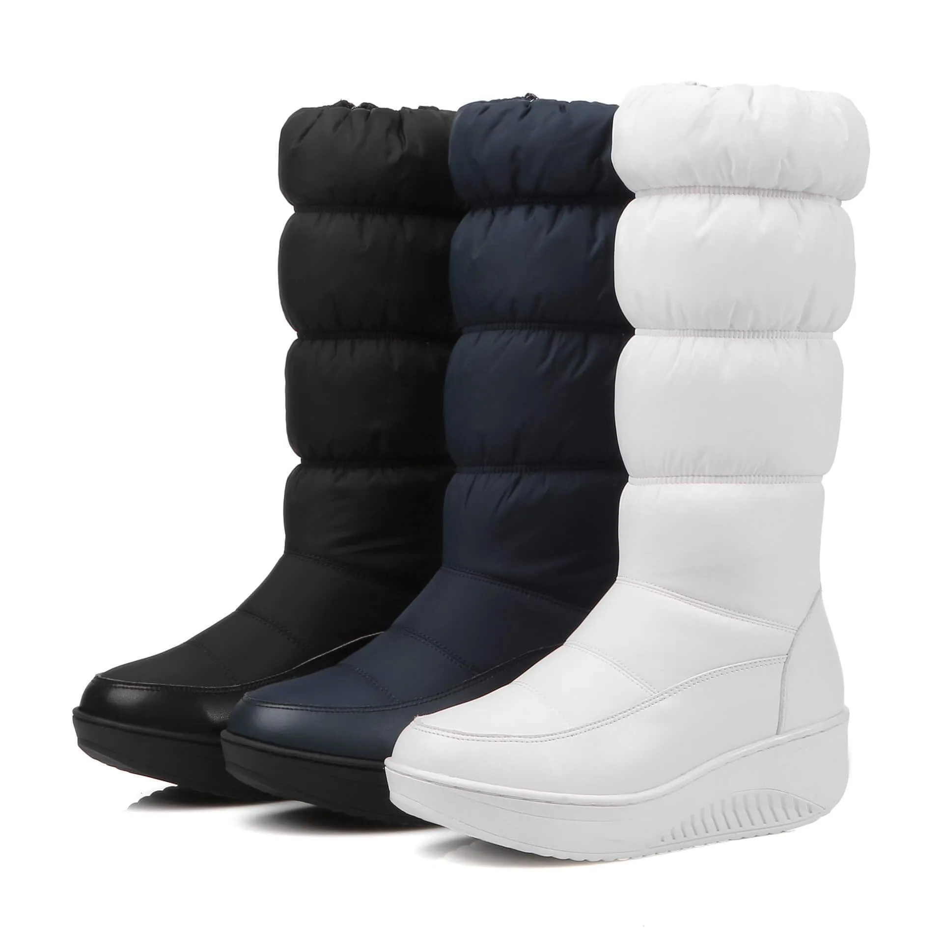 Flat Round Toe Patchwork Snow Mid Calf Boots