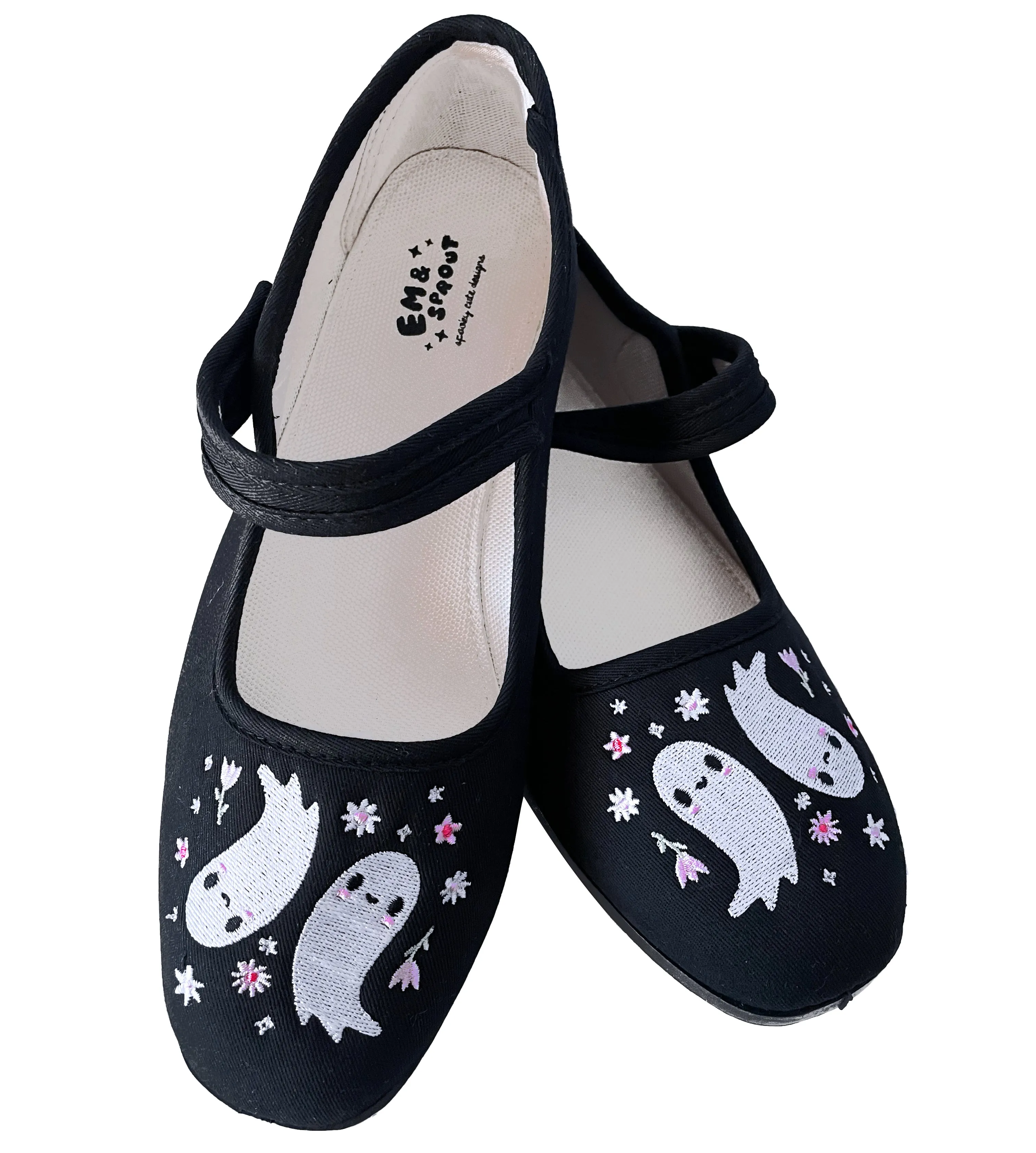 Floral Ghosts Embroidered Flats - Mary Jane Shoes