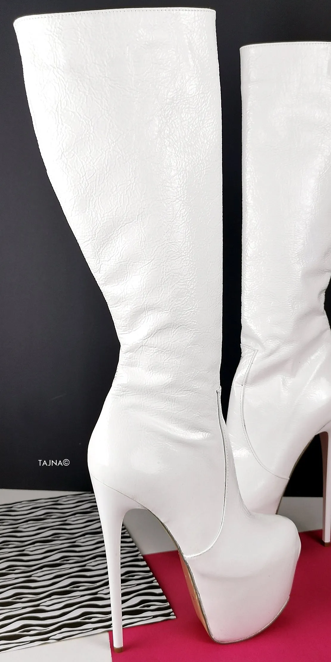 Full Genuine Leather White Lacquer Boots