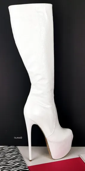 Full Genuine Leather White Lacquer Boots