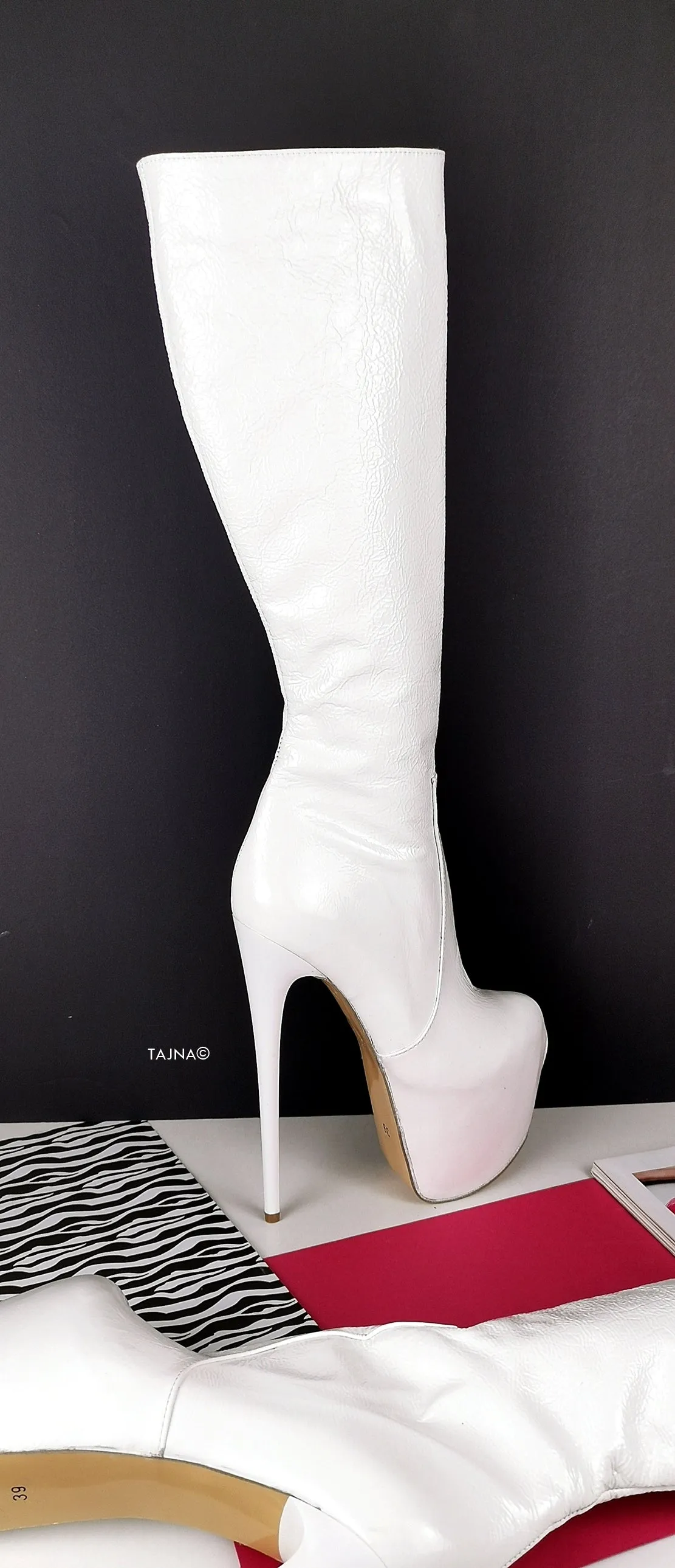 Full Genuine Leather White Lacquer Boots