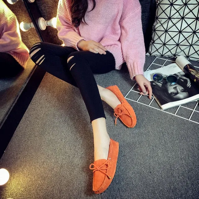 Genuine Leather Women Shoes 100% Flat Shoes Casual