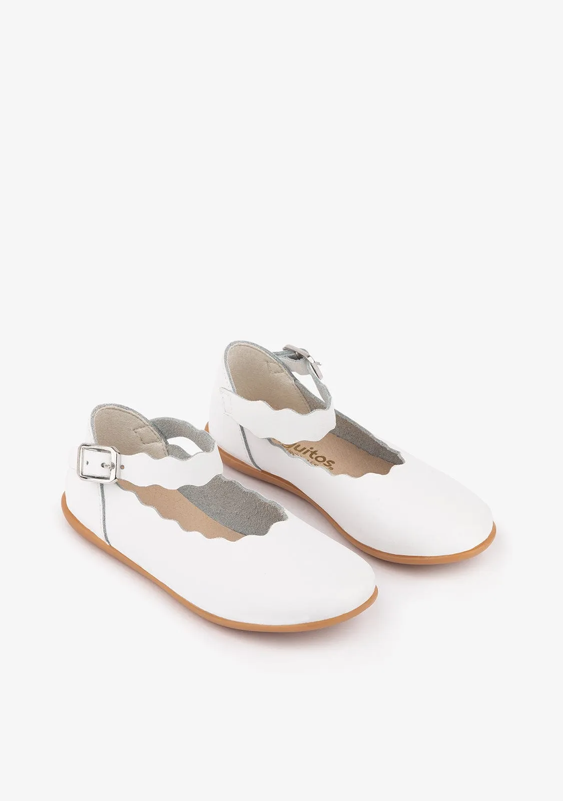 Girl's White Waves Washable Leather Mary Janes