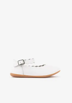 Girl's White Waves Washable Leather Mary Janes