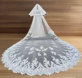 GownLink's Cathedral Bridal Long Veil with Comb and Front Face Layers for Christian & Catholic Weddings GLHL56 Length 3.5 Mtr