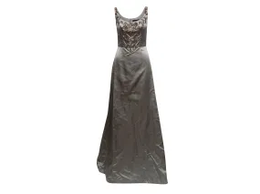 Grey Reem Acra Silk Embellished Sleeveless Evening Gown Size US S