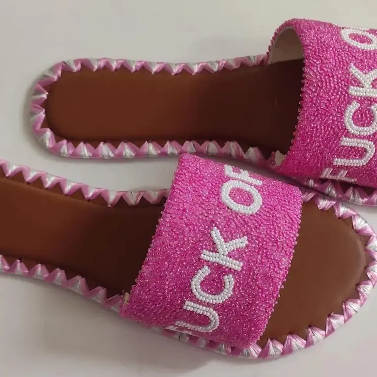 Hand Beaded Sandals | Fuck Off