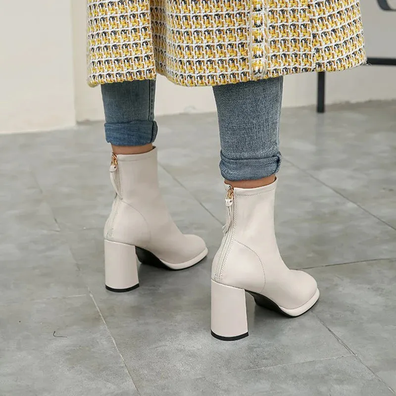 Hnzxzm Autumn Women Ankle Boots Fashion Elegant Soft Leather Shoes Thick Heel Women's Modern Short Booties