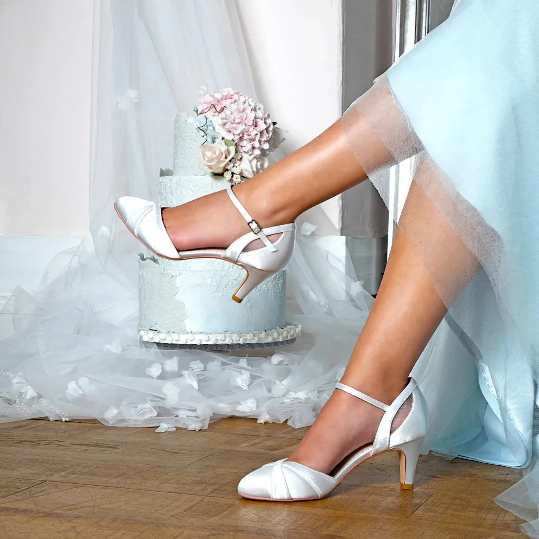 Ivory Satin Block Heel Wedding Shoe, Perfect Bridal Company, Shay, Size 4 ***SALE***