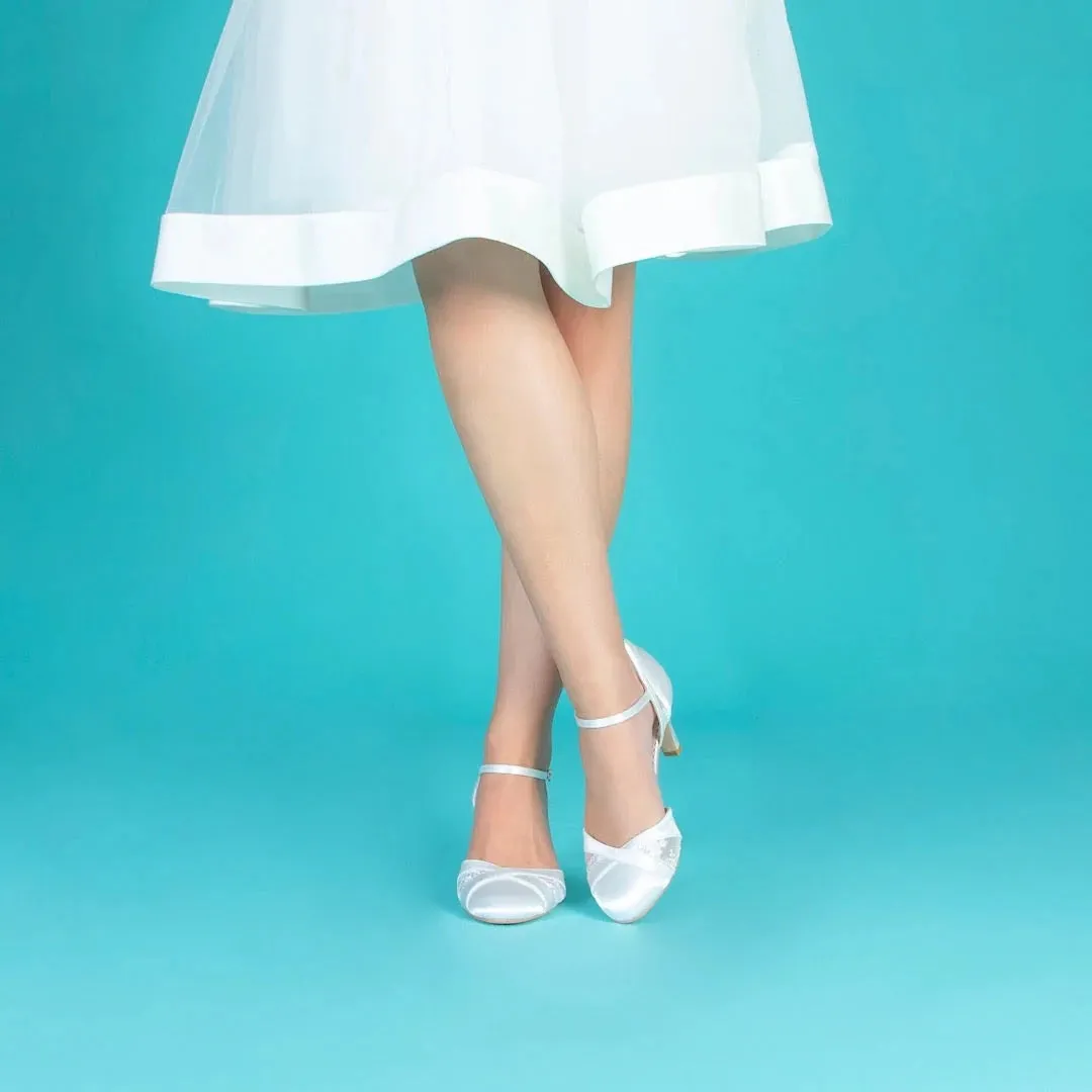 Ivory Satin Bridal Shoe with Lace Detail, By Perfect Bridal, Susie