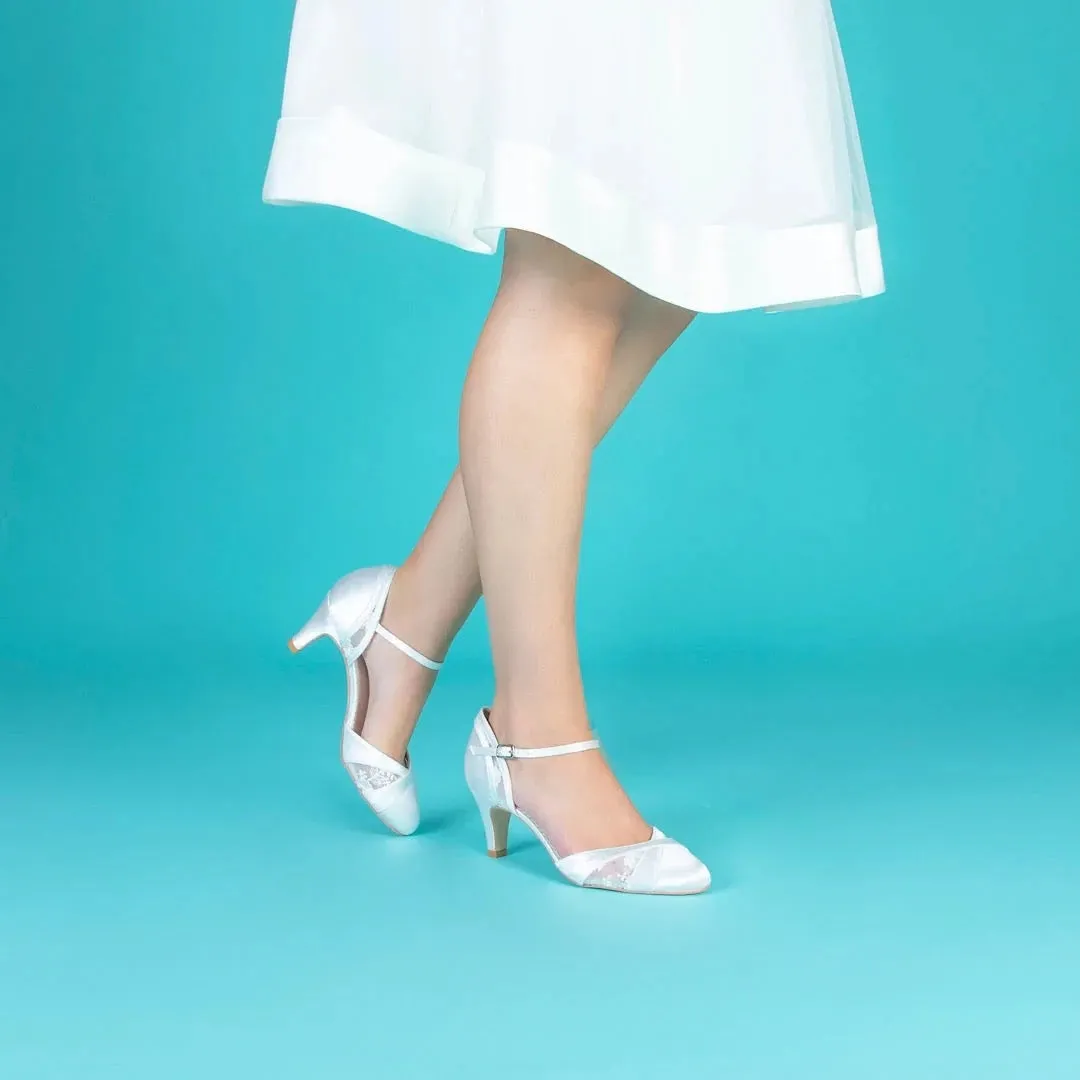 Ivory Satin Bridal Shoe with Lace Detail, By Perfect Bridal, Susie