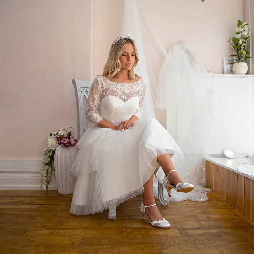 Ivory Satin Bridal Shoe with Lace Detail, By Perfect Bridal, Susie
