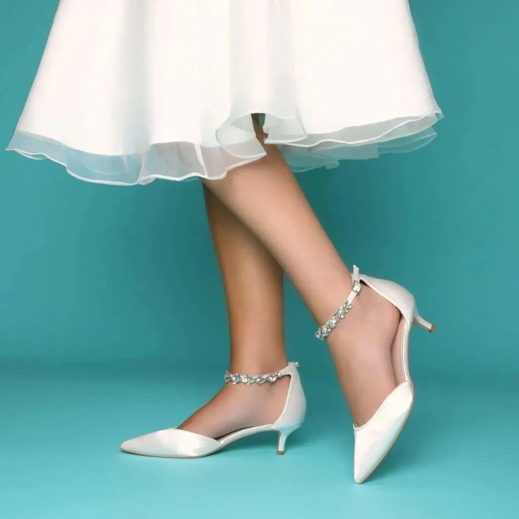 Ivory Satin Wedding Shoes with Ankle Strap, By Perfect Bridal, ELIZA