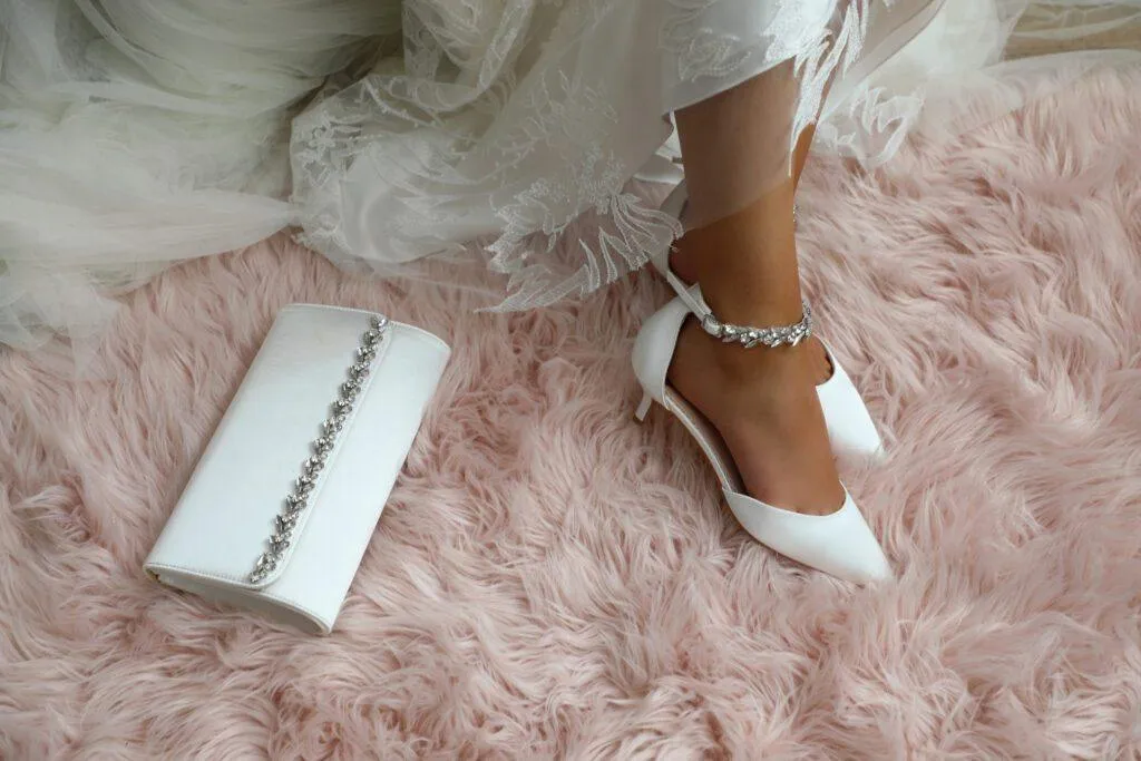 Ivory Satin Wedding Shoes with Ankle Strap, By Perfect Bridal, ELIZA