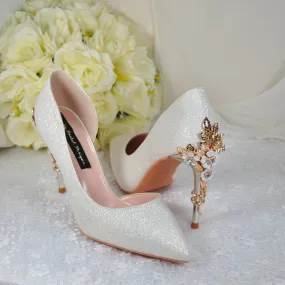 Ivory Shimmer Bridal Shoes with Cherry Blossom