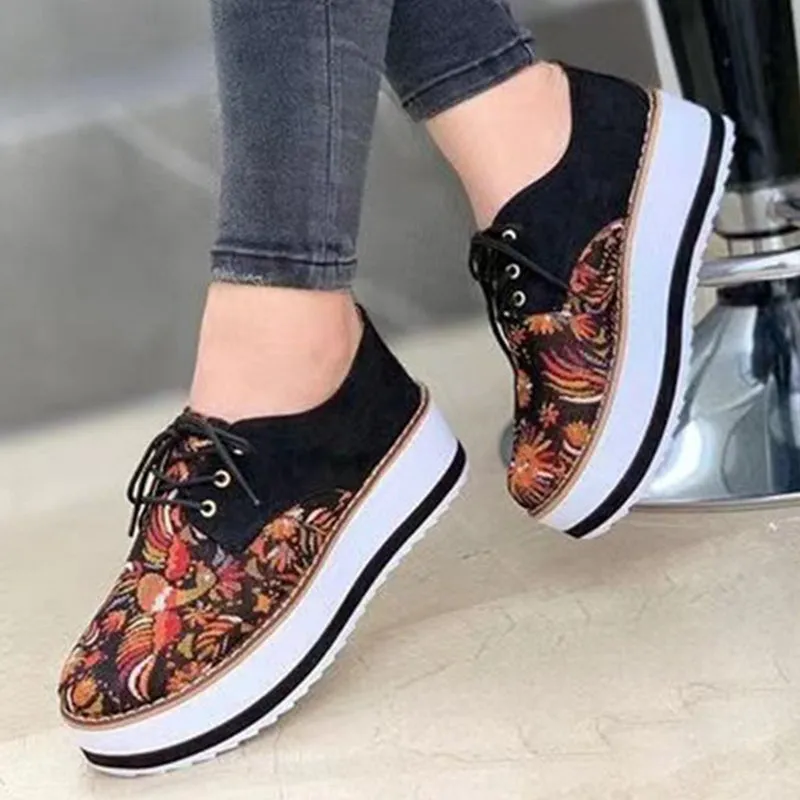 Joskaa High Quality Embroidered Flowers Platform Shoes Women Flats Zapatillas Mujer Casual Ladies Shoes Feminino Plus size 43