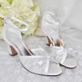 Lace Block Heel Sandals | Ivory or White