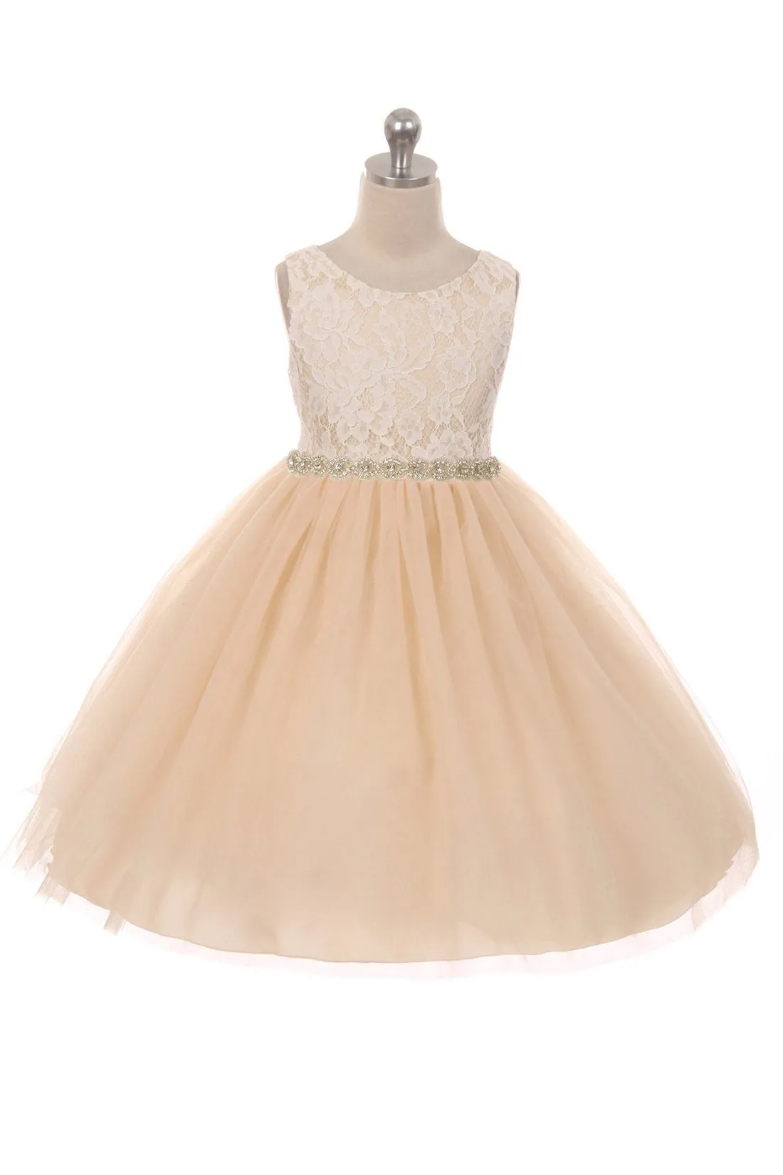 Lace with Rhinestone Trim Girl Party Dress by AS456A Kids Dream - Girl Formal Dresses