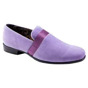 Lavender Velvet Men's Shoe Slip-on with a Satin Ribbon Tuxedo Loafers