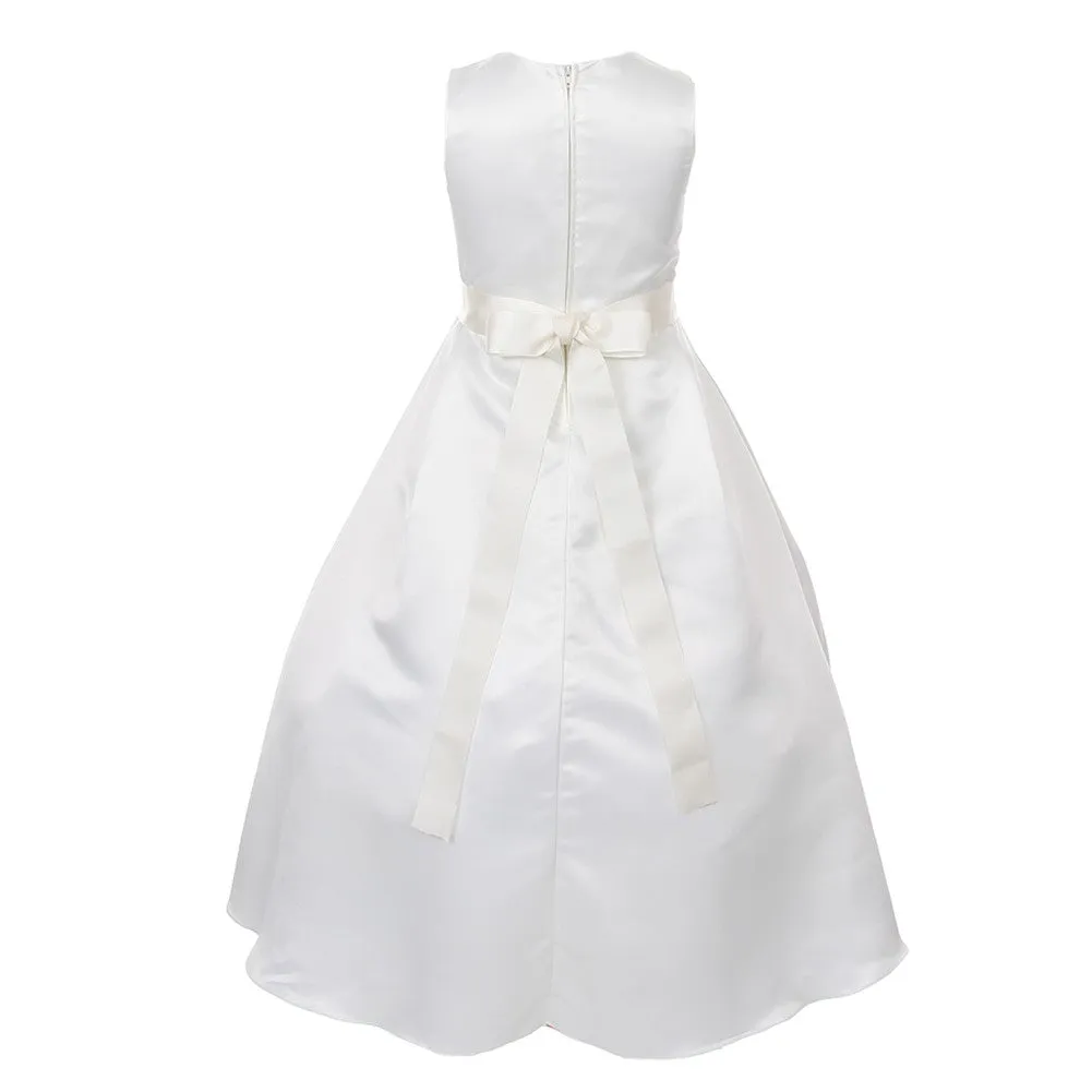 Little Girls Ivory Color Choice Sash Full Length Bridal Flower Girl Dress 2-6