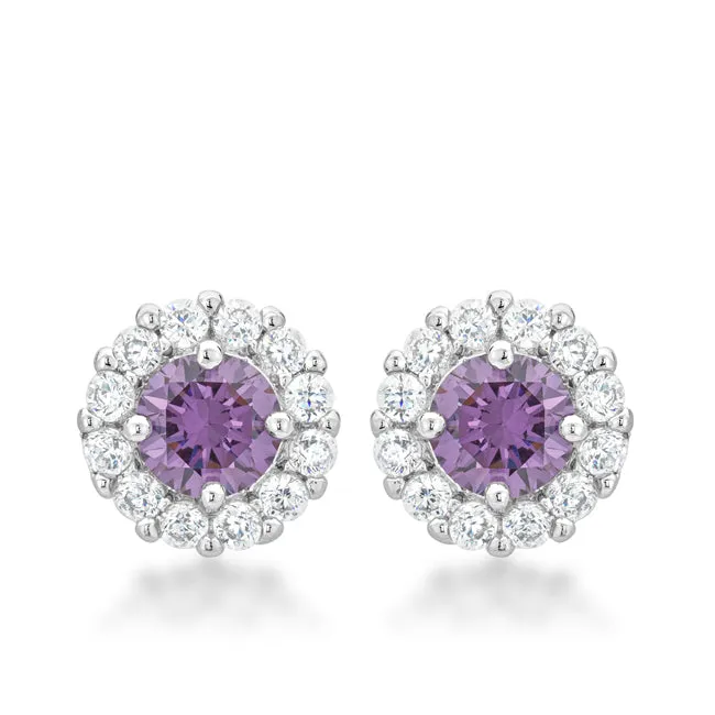 LOVCIA Elegant Purple Bridal Earrings with Rhodium Finish