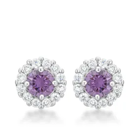 LOVCIA Elegant Purple Bridal Earrings with Rhodium Finish