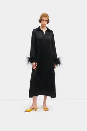 Luna Maxi Dress with Detachable Feathers in Black