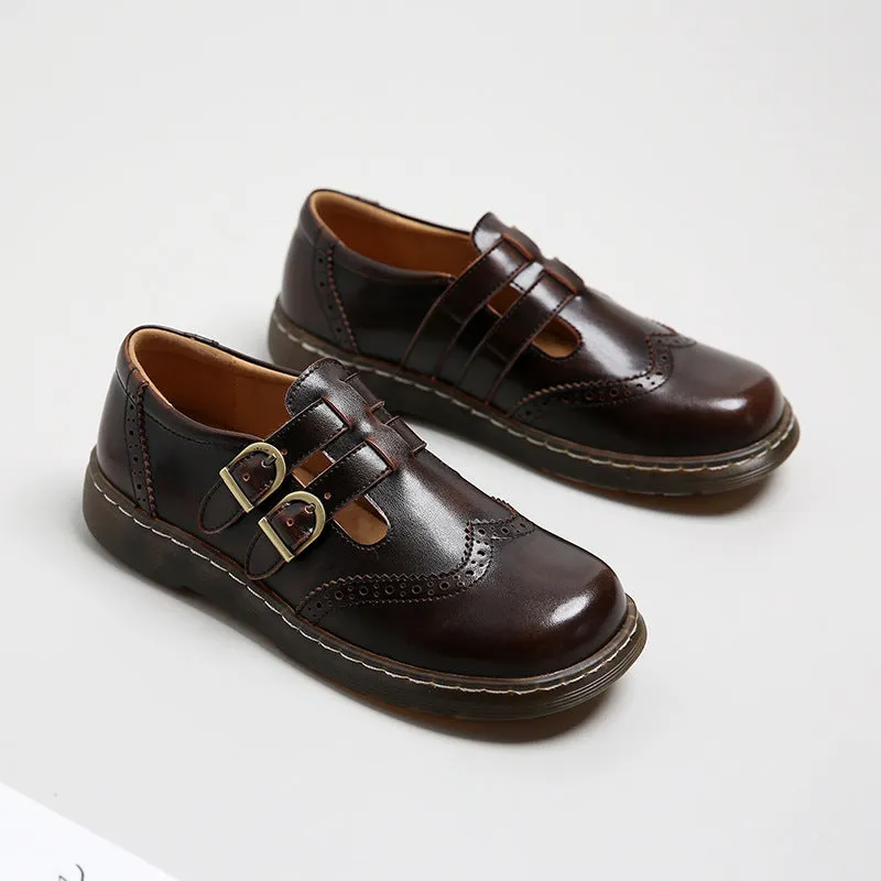 Mary Jane Flat Women Leather T-Strap Uniform Dress Shoes