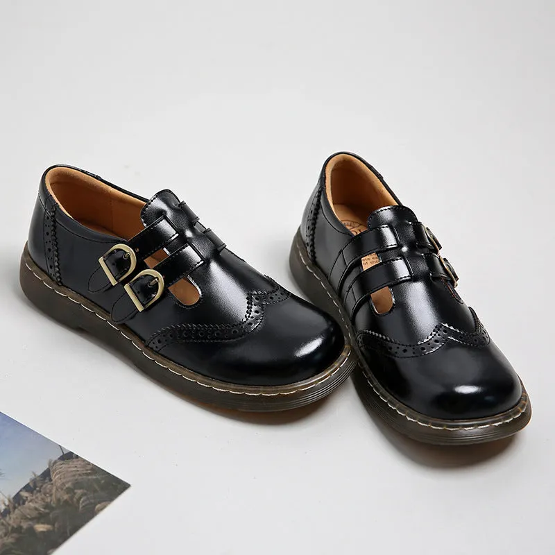 Mary Jane Flat Women Leather T-Strap Uniform Dress Shoes