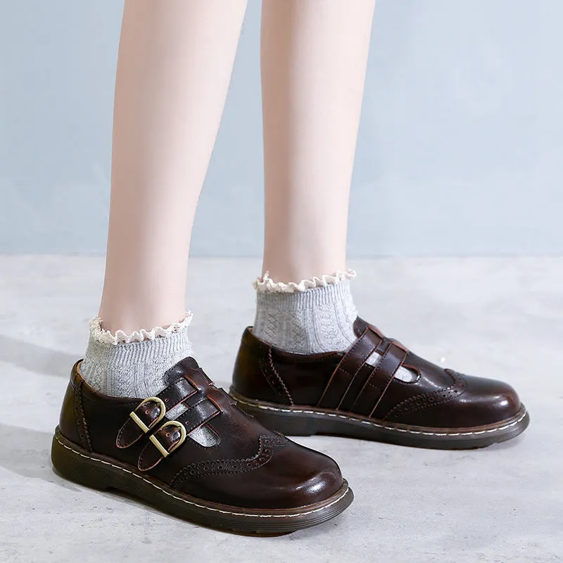 Mary Jane Flat Women Leather T-Strap Uniform Dress Shoes