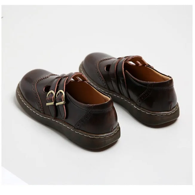 Mary Jane Flat Women Leather T-Strap Uniform Dress Shoes