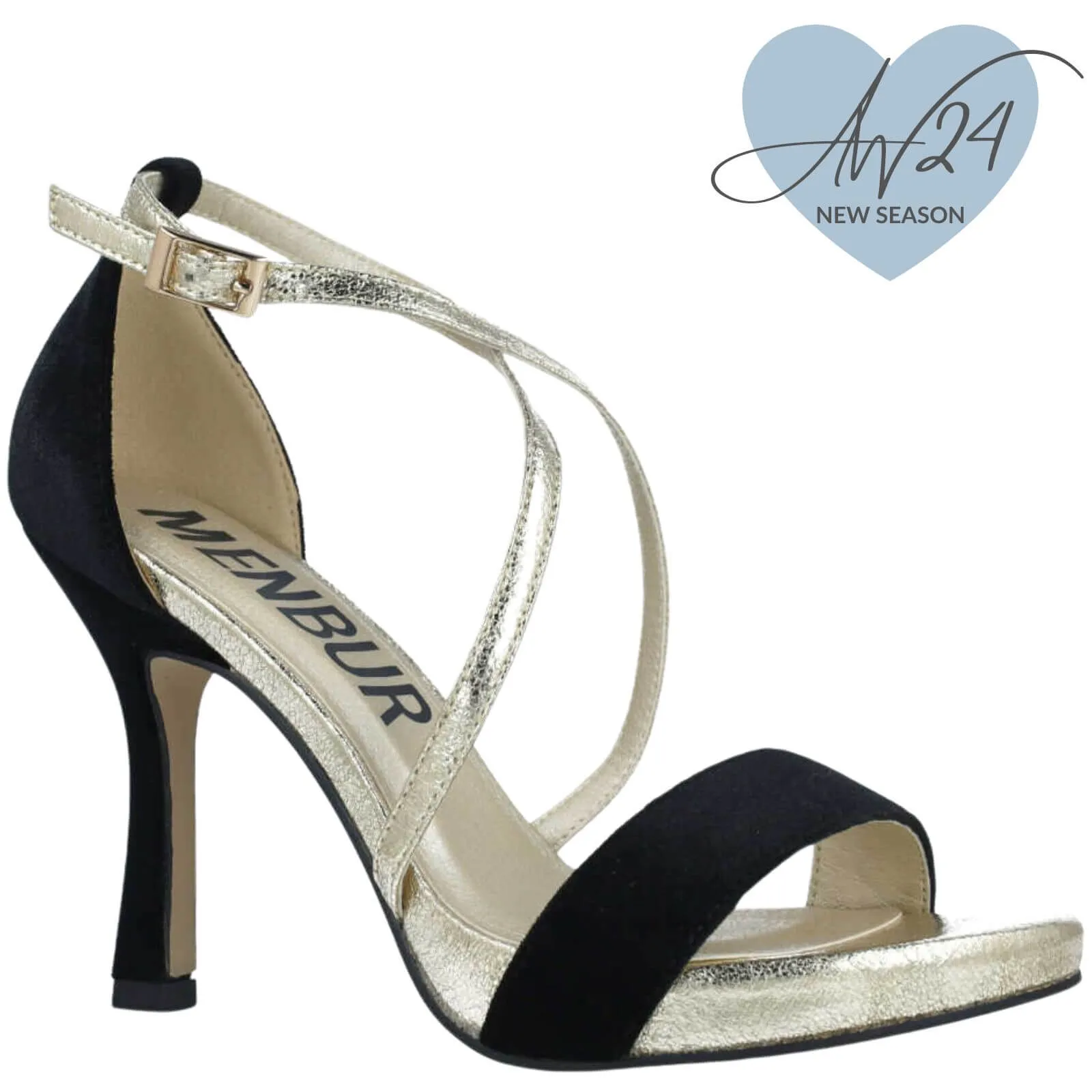 Menbur Gold & Black Strappy High Heel Sandals