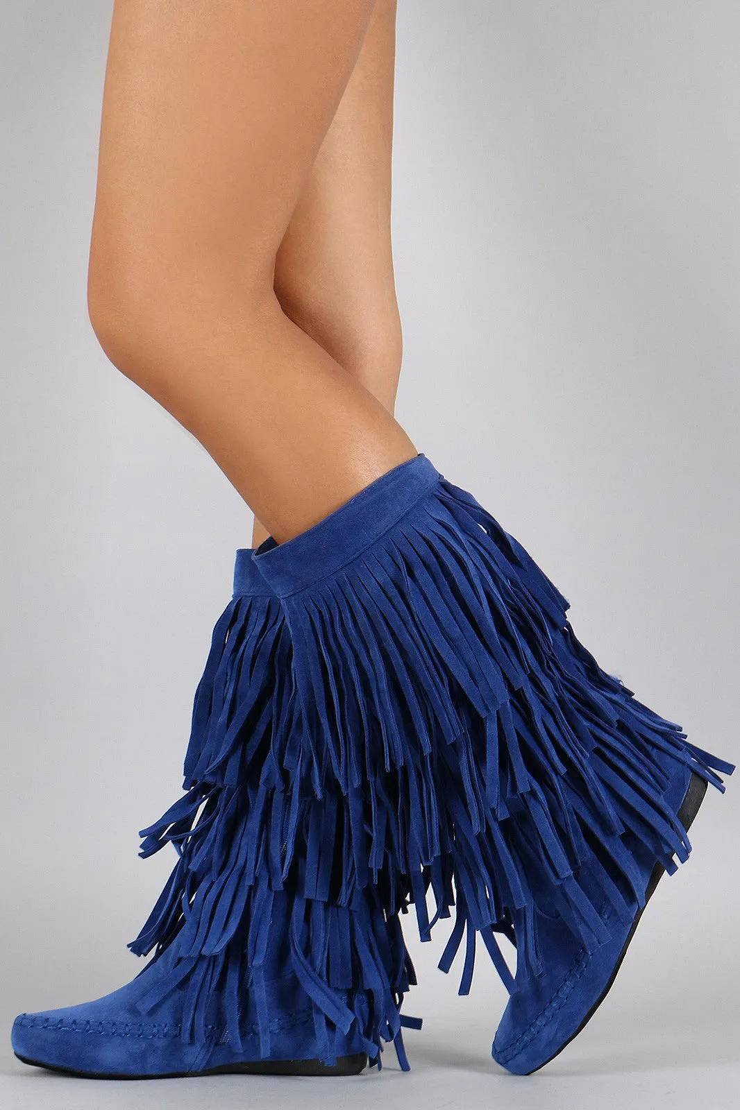 Mid Calf Suede Fringe Boot
