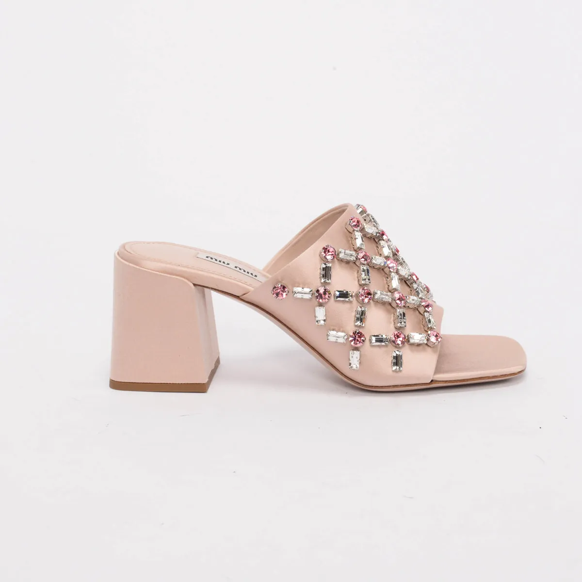 Miu Miu Blush Satin Crystal Embellished Mules 37