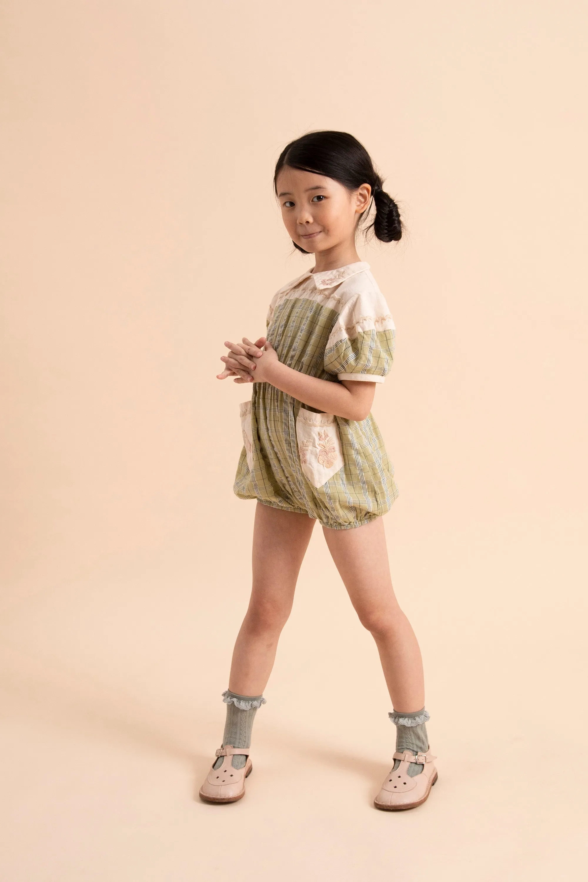 'Nellie' Jumpsuit - Seersucker Sage Check