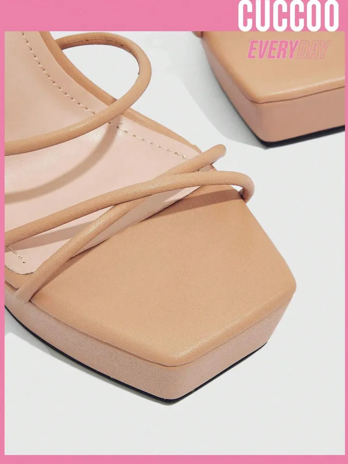 NEW Cuccoo Everyday Collection Women Tie Leg Design Chunky Heeled Strappy Sandals, Fashion Sandals - Size 9.5 High Heel Shoe