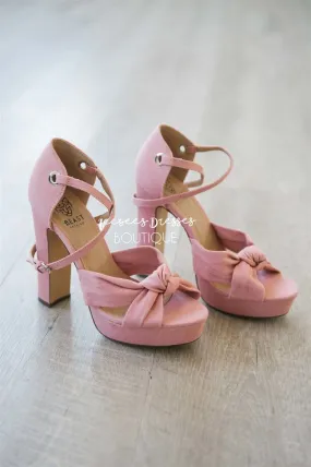 Pink Denim Knotted Strappy Heels