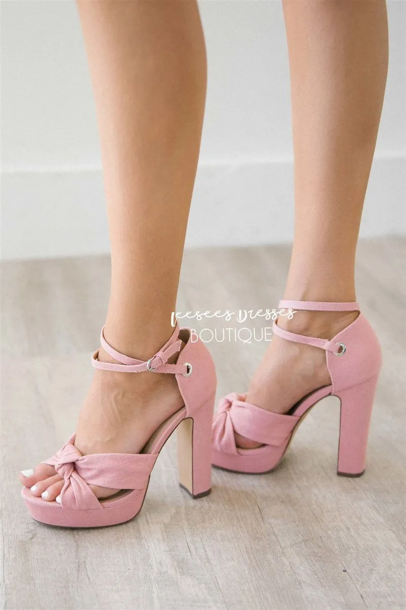 Pink Denim Knotted Strappy Heels