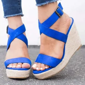 Platform Espadrille Strap Buckle Sandals