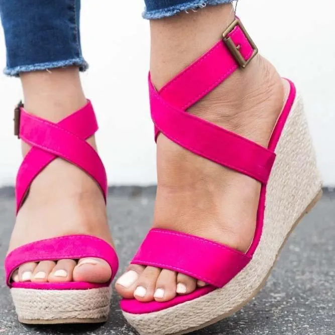 Platform Espadrille Strap Buckle Sandals
