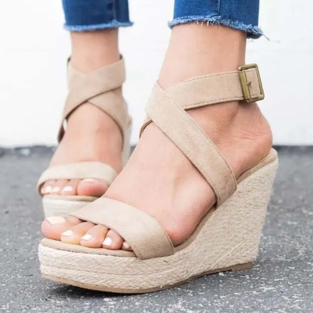 Platform Espadrille Strap Buckle Sandals