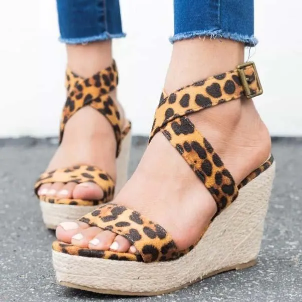 Platform Espadrille Strap Buckle Sandals