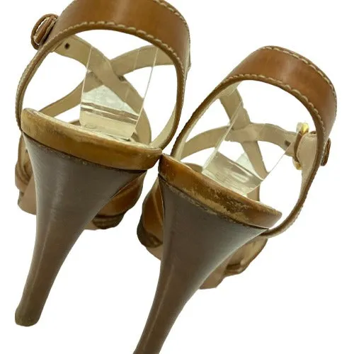 PRADA Brown Leather Strappy Slingback Stitched Platform Sandals,  Size 37