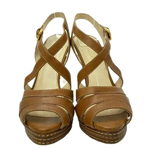 PRADA Brown Leather Strappy Slingback Stitched Platform Sandals,  Size 37