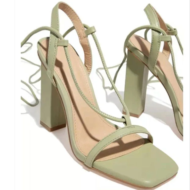 "Plus Size Strappy Chunky Heel Sandals – New Summer Collection, Square Toe Fashion High Heels for Women"