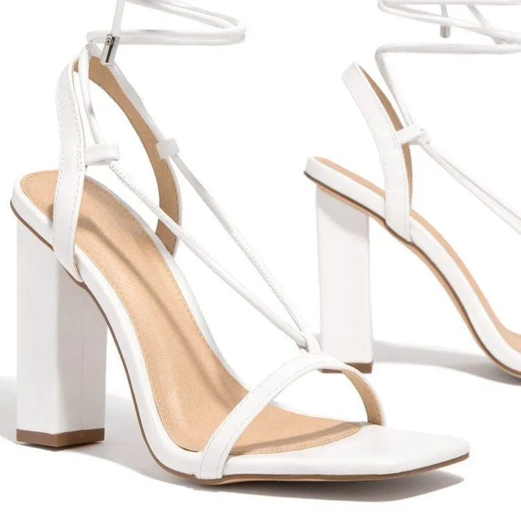 "Plus Size Strappy Chunky Heel Sandals – New Summer Collection, Square Toe Fashion High Heels for Women"